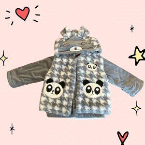 Panda Faux Fur Hoodie Vest & Velour Jacket 2 Piece Set